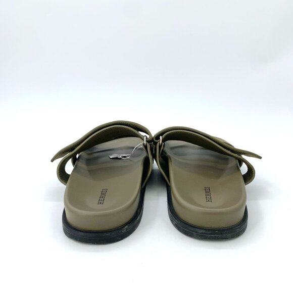 Hermès Mens Suede Leather Sandals Olive Green Slide Slip-On Footwear main image 5